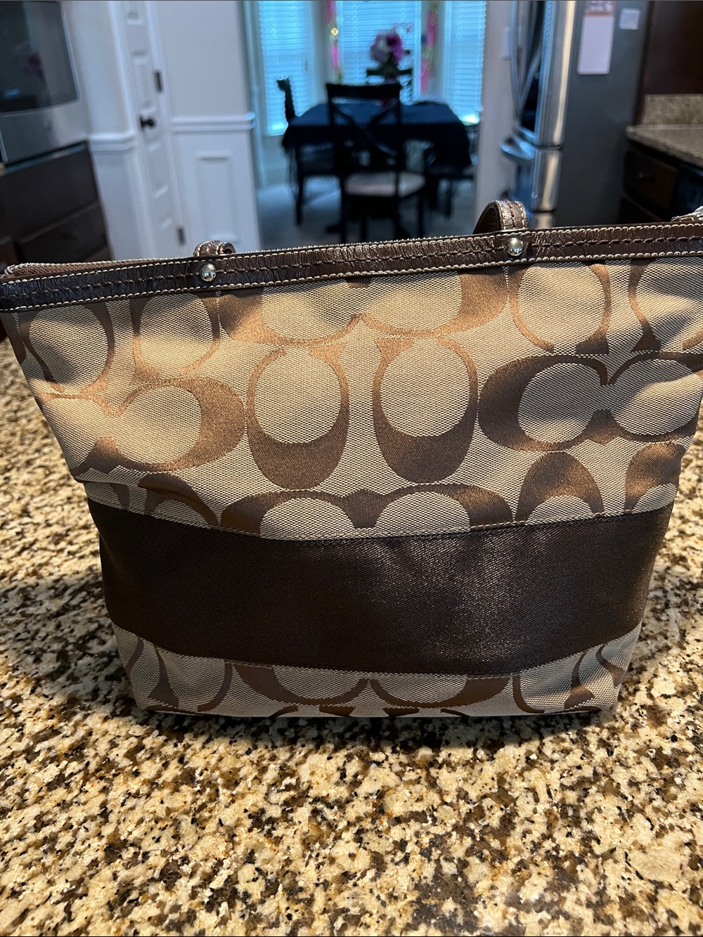 Coach Brown Signature Canvas Tote with Dark Brown Leather Trim. EUC - Picture 2 of 6